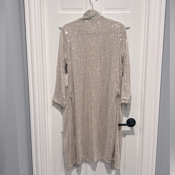 Dex Sparkle City Sequin Duster Cream Silver Sequin - Open Front Sequin Jacket - Picture 7 of 8